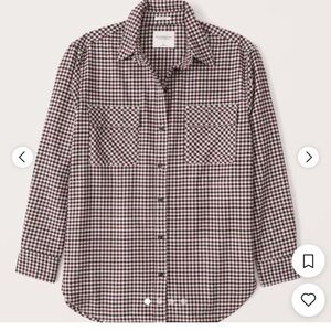 Abercrombie & Fitch Woman's Black Burgundy oversized Flannel Button Down Med NWT